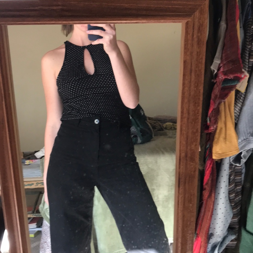 Free People polka dot crop tank. slit down front